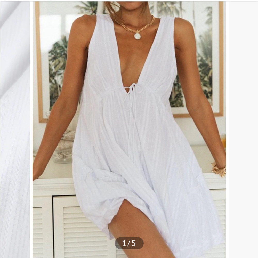 Cotton open back white linen dress
